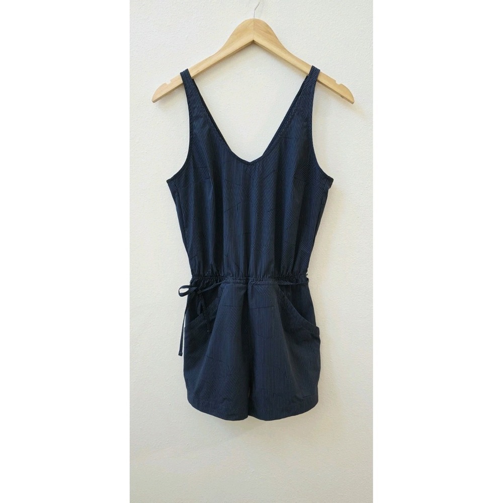 Mountain Hardwear Railay Romper Shorts Women's Size XS Blue Stripe Tie Waist